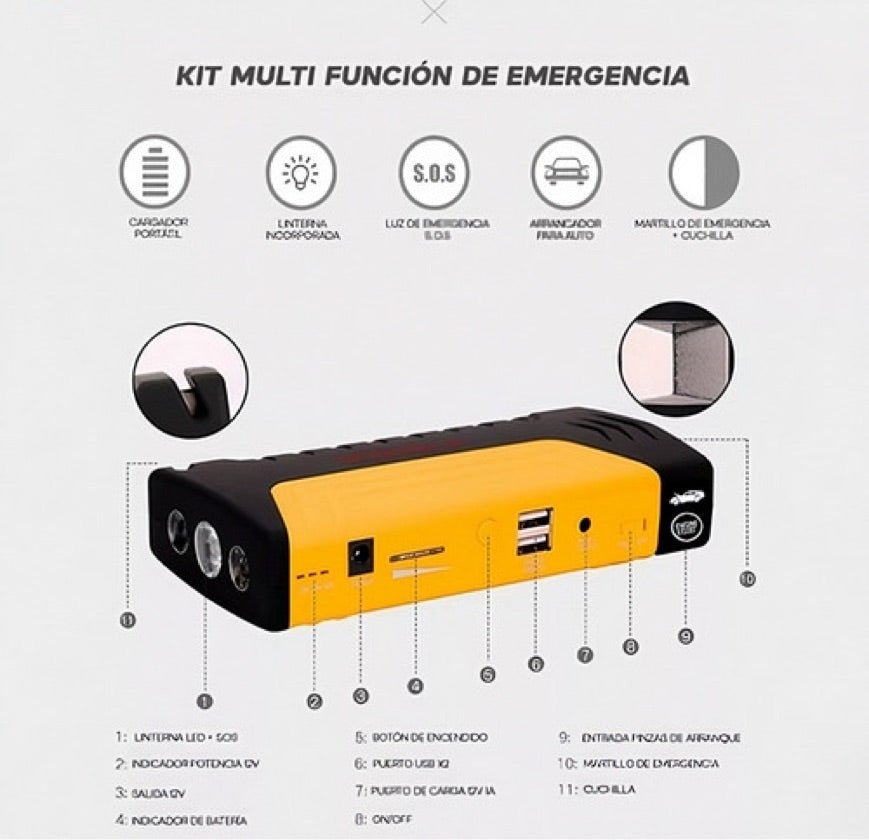 🚘 ARRANCADOR DE BATERÍA PORTÁTIL 50800mAh COD 420048 86.9