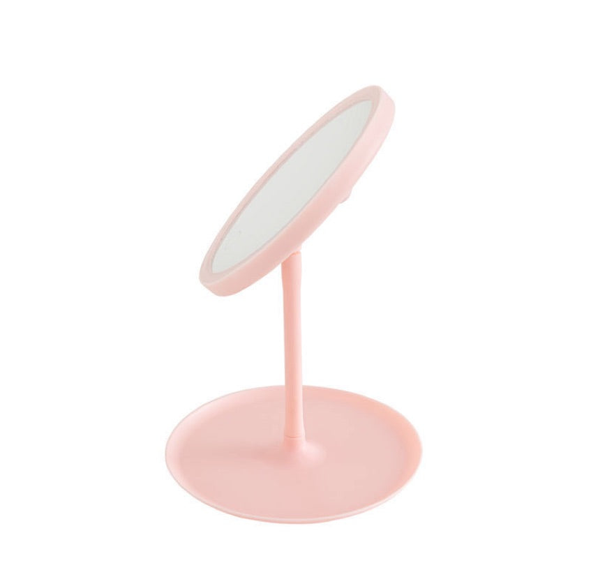 Espejo con Luz Led Circular con Base 27x18cm COD 220115 220156 8.2 - Blanco y Rosado