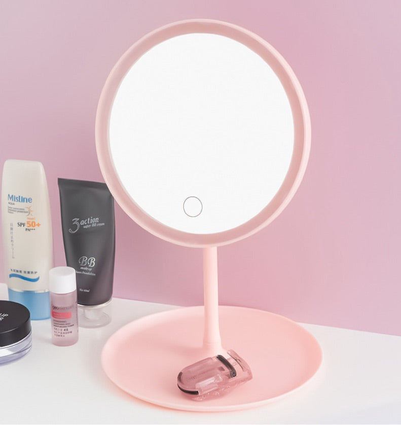 Espejo con Luz Led Circular con Base 27x18cm COD 220115 220156 8.2 - Blanco y Rosado